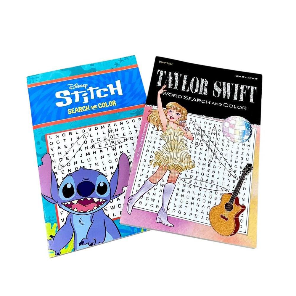 Disney Stitch and Taylor Swift Word Search Books